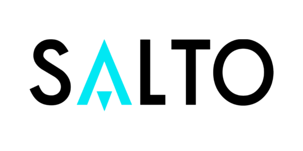 Black and blue logo with the word "SALTO" in white text.